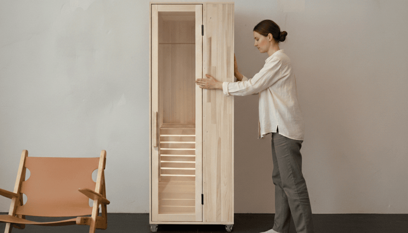 Piccolo sauna being rolled into place on its wheels