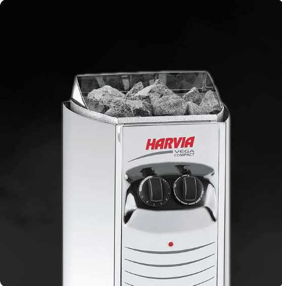 Harvia Vega heater topped with sauna stones